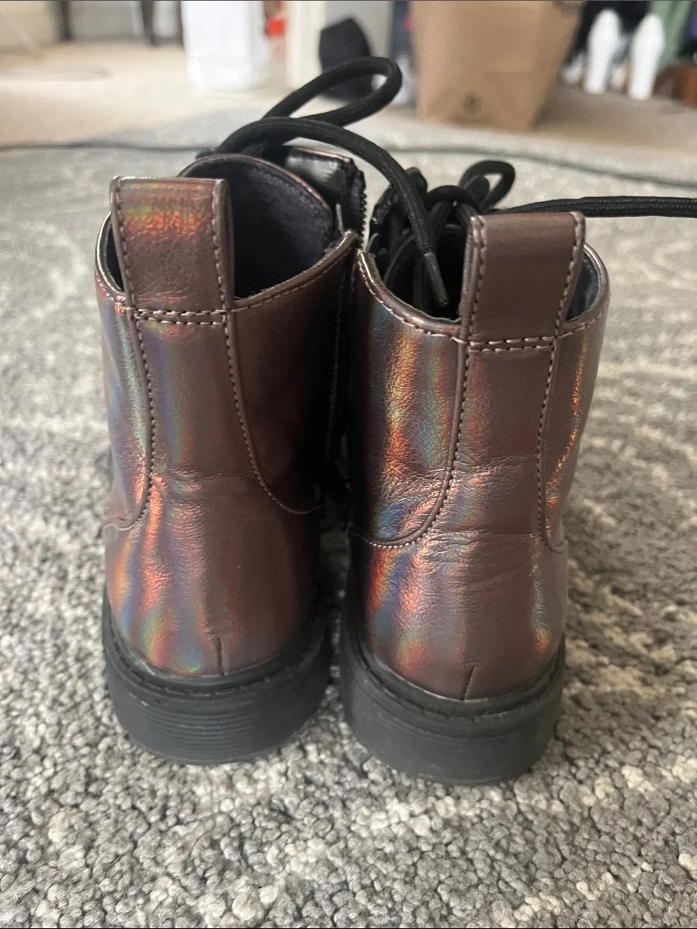 art class Iridescent Holographic Combat Boots with Black Laces
